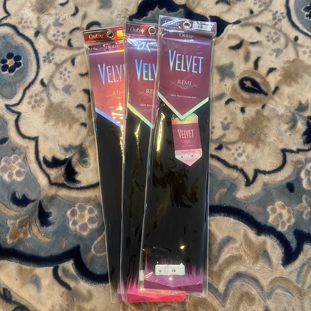 Brand New, Never Opened Three packs of 16” Velvet Remi 100% Human Hair